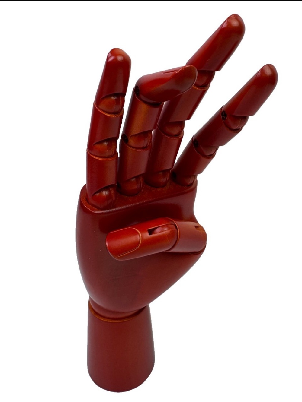 VTG Articulated Wooden Hand Model Red Lacquer Finish Posable 10ā Right Hand Mann
